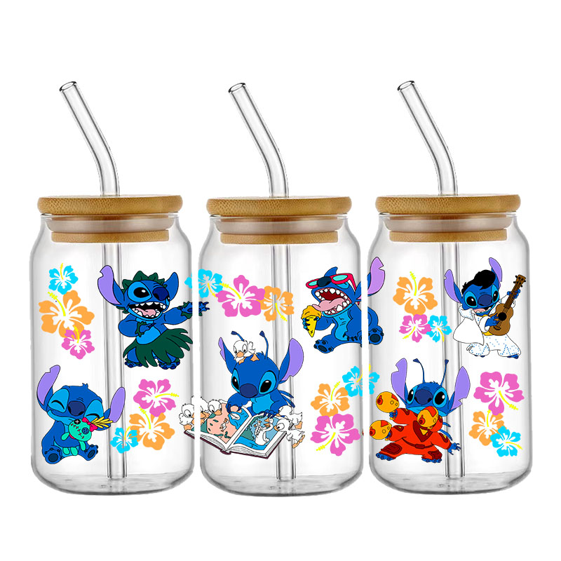 Disney Stitch 16oz DTF Sticker Cups Cool Personalize UV Wrap Transfer Sticker Custom Labels DIY Logo Selfadhesive Waterproof