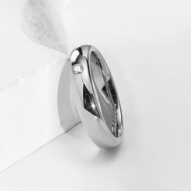 Anillo de circón sólido de acero inoxidable de 4mm personalizable que nunca se decolora, anillos de compromiso para boda, joyería con dijes para hombres y mujeres