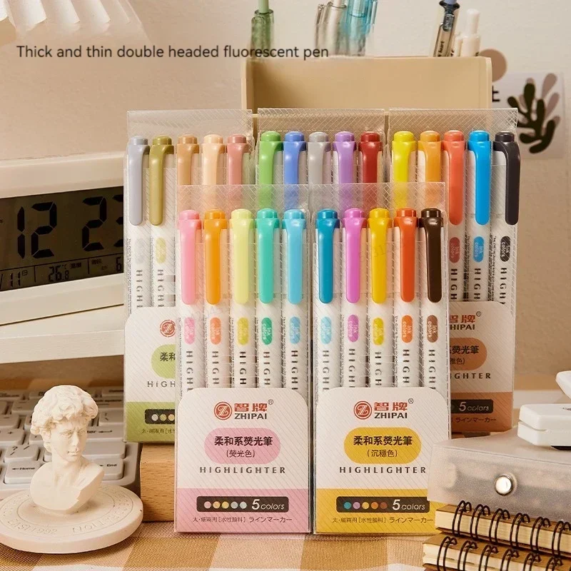 5-15 สี Double Headed Highlighter ชุดปากกาเรืองแสงวาด Markers Highlighters ปากกา Art ญี่ปุ่นน่ารัก Pastel เครื่องเขียน