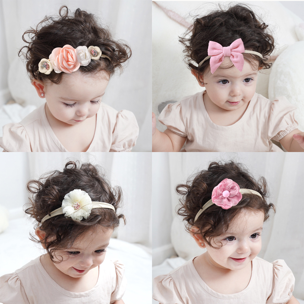 5 pçs/set bebê elástico bandana recém-nascido flor laço bowknot náilon faixas de cabelo para meninas infantil da criança macio acessórios para o cabelo presente