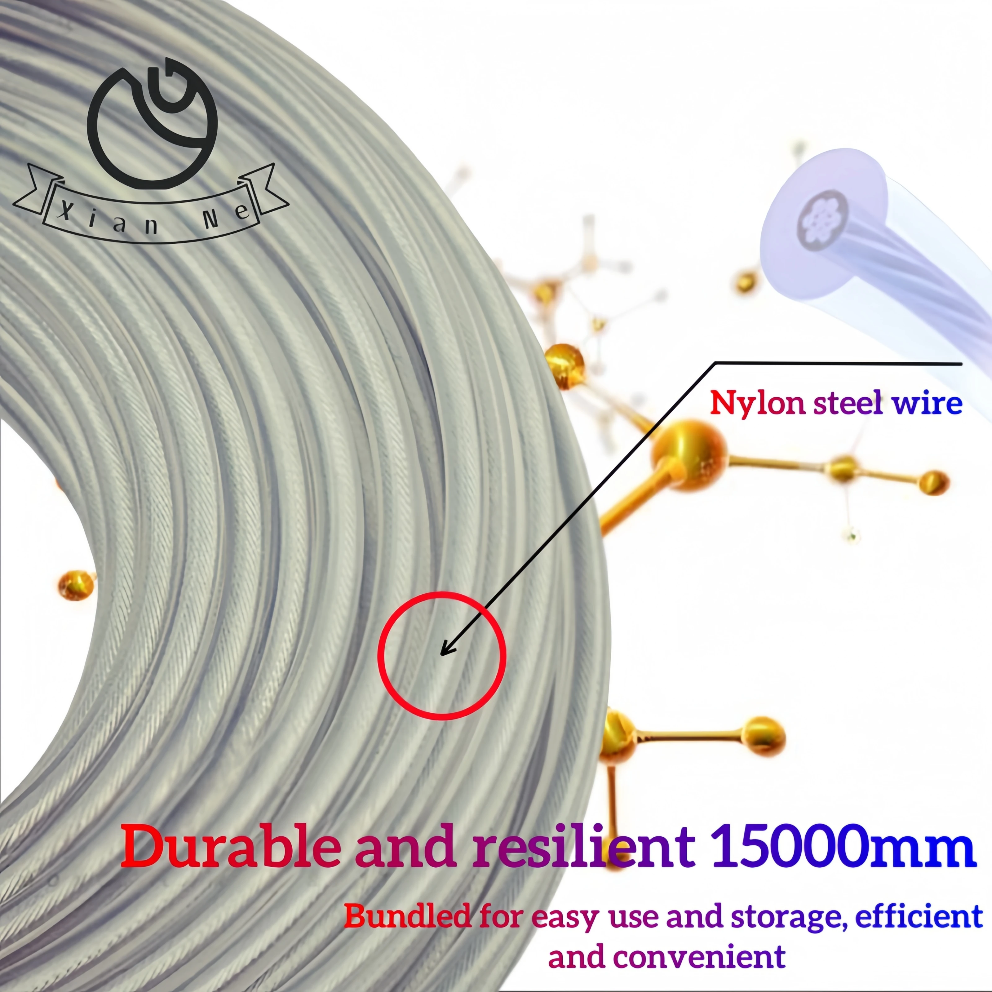 Cortacésped de 2,0/2,4/2,7/3,0mm, cuerda de alambre de nailon de acero, cortacésped, desbrozadora, rollo redondo largo, alambre de repuesto de hierba de aproximadamente 15m