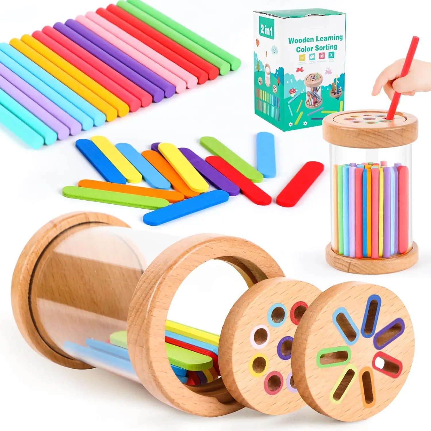 Juguetes Montessori, juguetes de clasificación de colores de madera, habilidades motoras finas, juegos sensoriales a juego, juguetes educativos para niños de 1 a 3 años, más de regalo