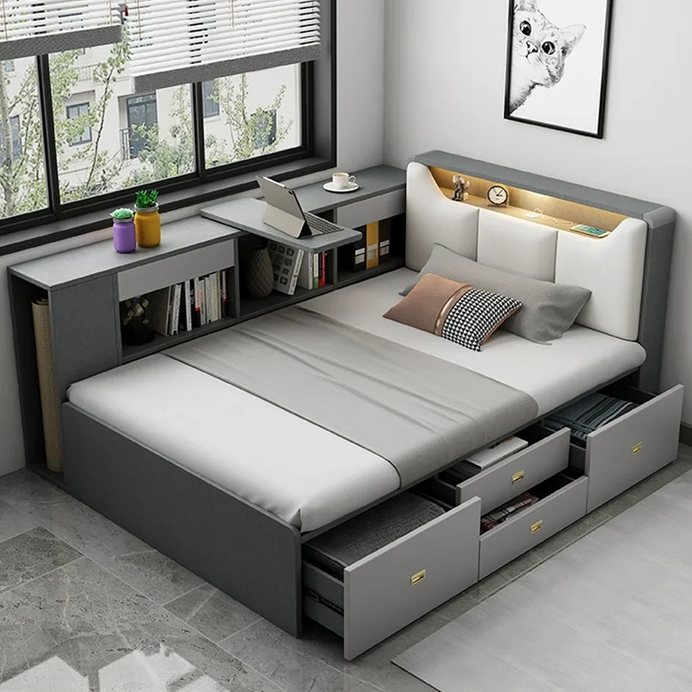 โมเดิร์นเฟอร์นิเจอร์ประหยัดพื้นที่ห้องนอน Functional Storage เดี่ยวคู่เด็กเตียงคู่