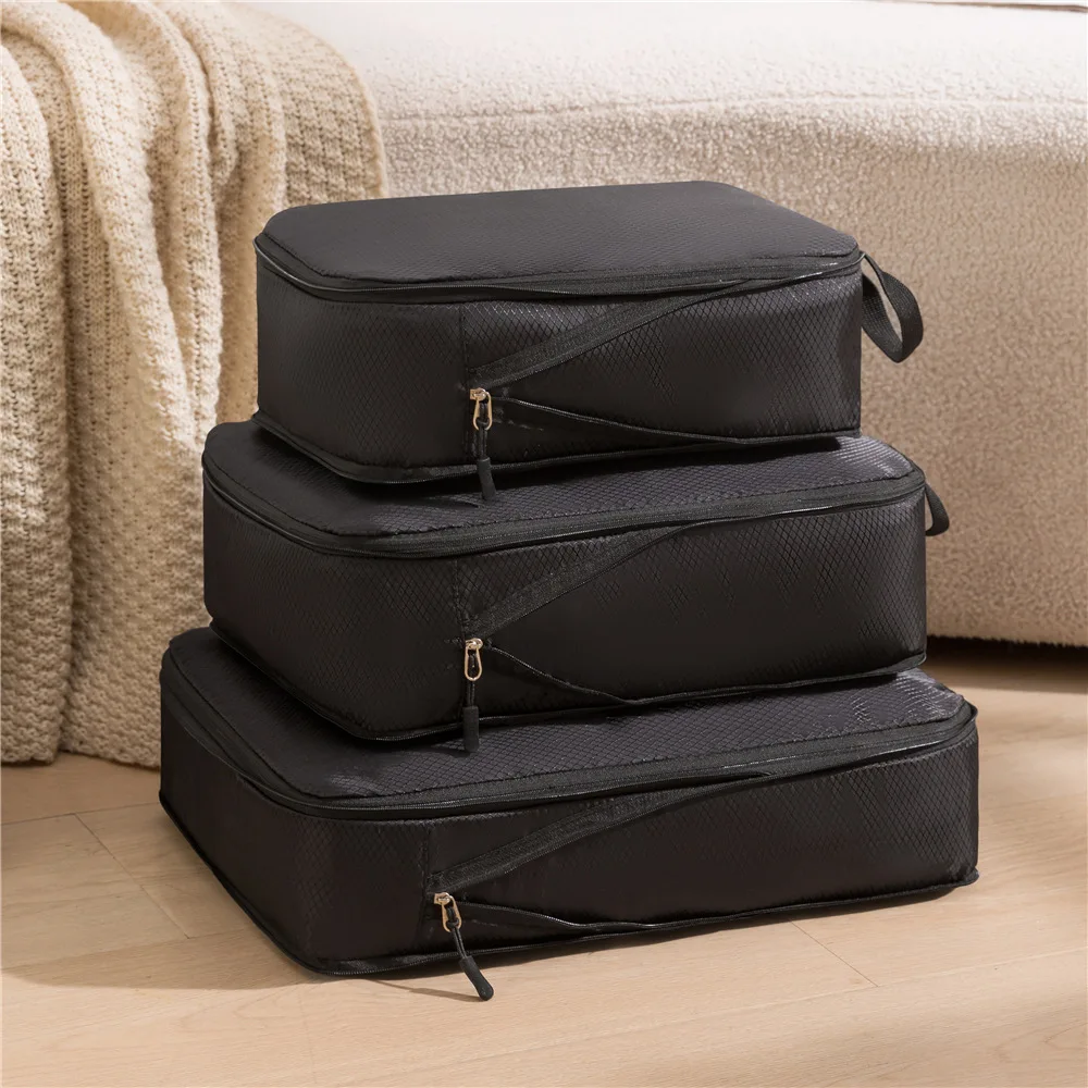 3 pçs/set viagem embalagem compressível multifuncional saco de armazenamento viagem à prova dwaterproof água mala náilon portátil organizador bagagem rosa