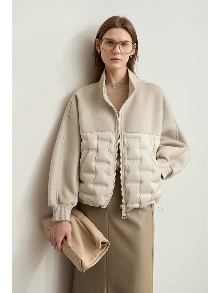 AMII vers le bas manteaux 100% laine col montant vestes épissées amples pour femme 2024 hiver chaud nouvelle veste polyvalente décontractée 12454007