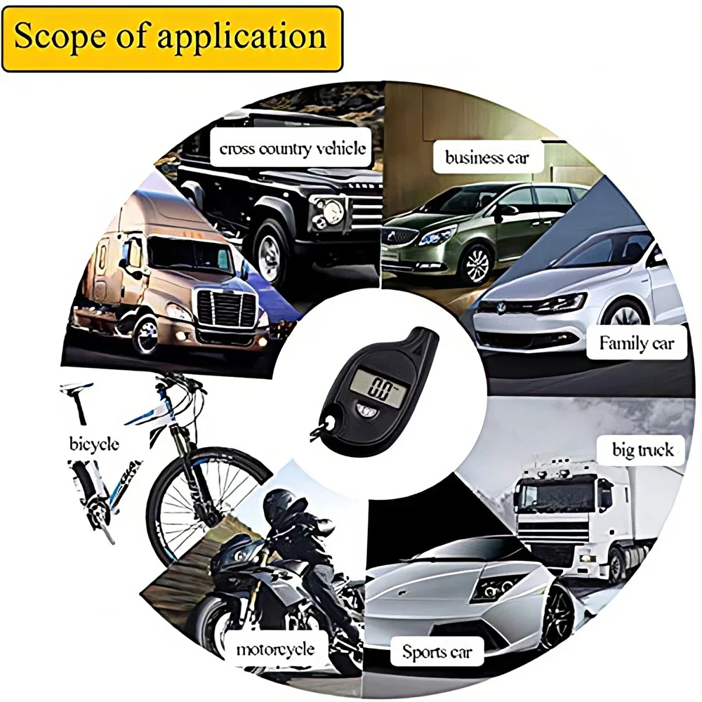 Mini brelok do kluczy Przenośny miernik opon Cyfrowy wyświetlacz LCD Miernik ciśnienia powietrza w samochodzie Automatyczne bezpieczeństwo motocykla