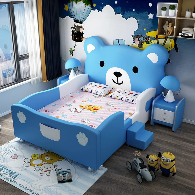 Creative Cartoon Bear Children's Bed Modern Simple Princess Bed Solid Wood 1.5m Single Bed With Guardrail Cama Furniture Home