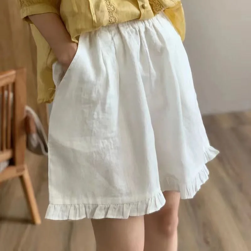 Babados shorts feminino M-4XL doce solto vintage estilo coreano verão casual temperamento faculdade simples all-match moda clássico