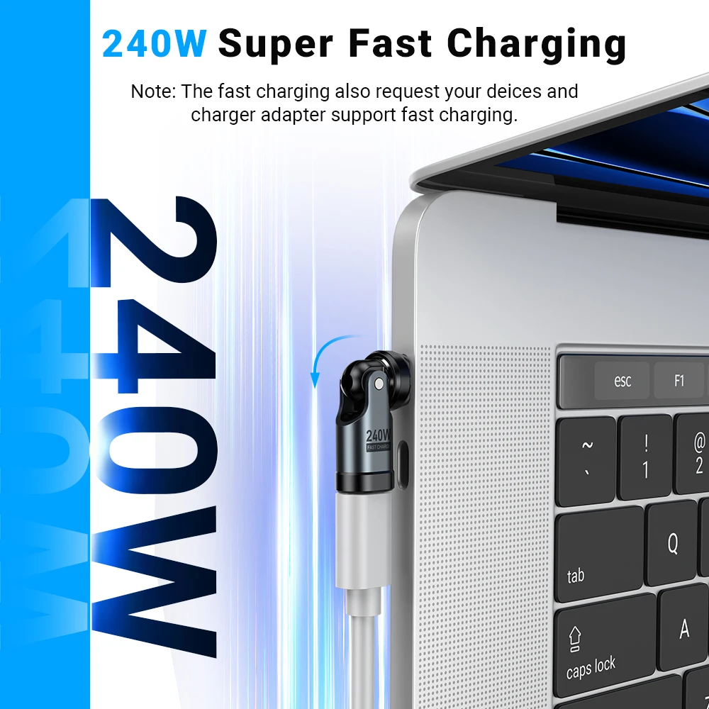 Adattatore AUFU PD240W da USB C a tipo C OTG Convertitore cavo di ricarica rapida 540 con rotazione 5A per iPhone 16 MacBook Samsung Xiaomi Laptop
