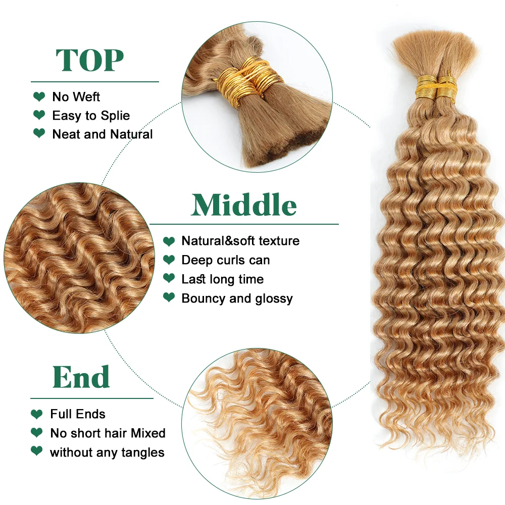 Cheveux tressés humains blonds pour tresses Boho met en évidence aucune trame Extensions de cheveux vierges brésiliens bouclés vague profonde en vrac pour tressage