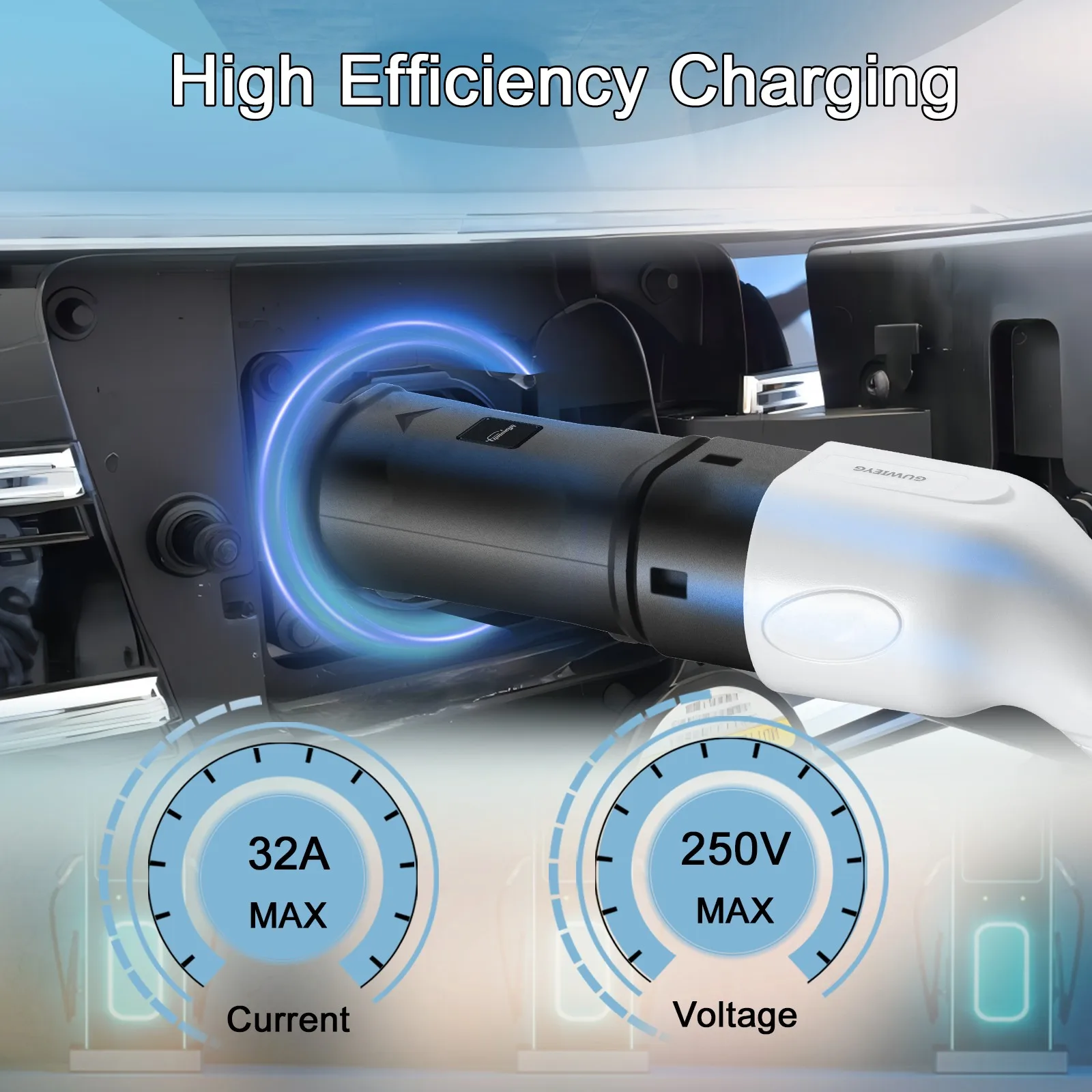 Type2 - Type1 EV 充電器アダプター 32A 単相 Type 2 充電器と互換性あり、Type 1 充電ソケット付き電気自動車用
