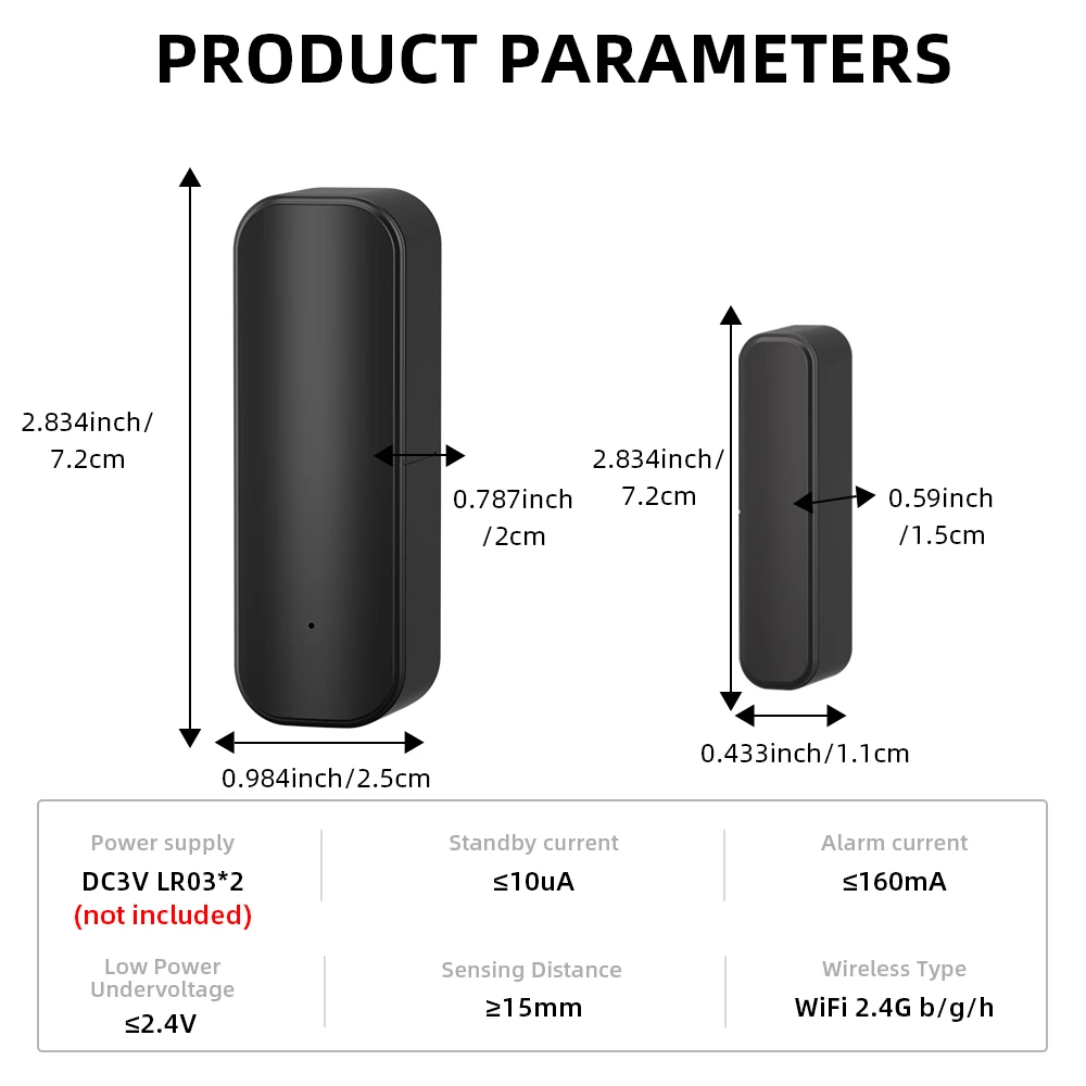 WiFi-deur open gesloten detectoren Tuya-raamsensor met app-melding Waarschuwing Contactsensor voor huisbeveiliging met zwarte kleur