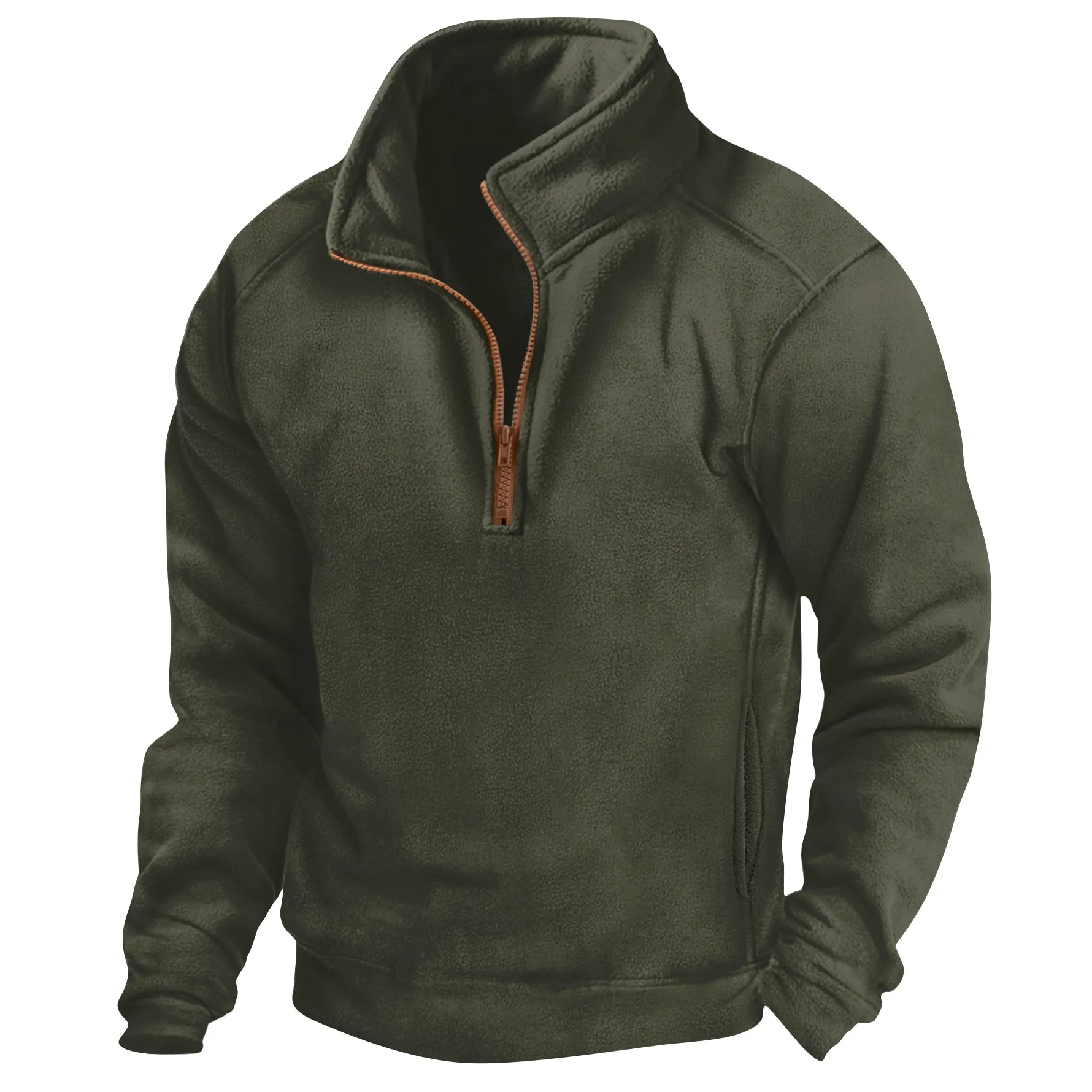 Sudadera con capucha de forro polar táctico de manga larga para hombre, cuello levantado, media cremallera, bolsillo de inserción sobre entrenamiento deportivo, ja