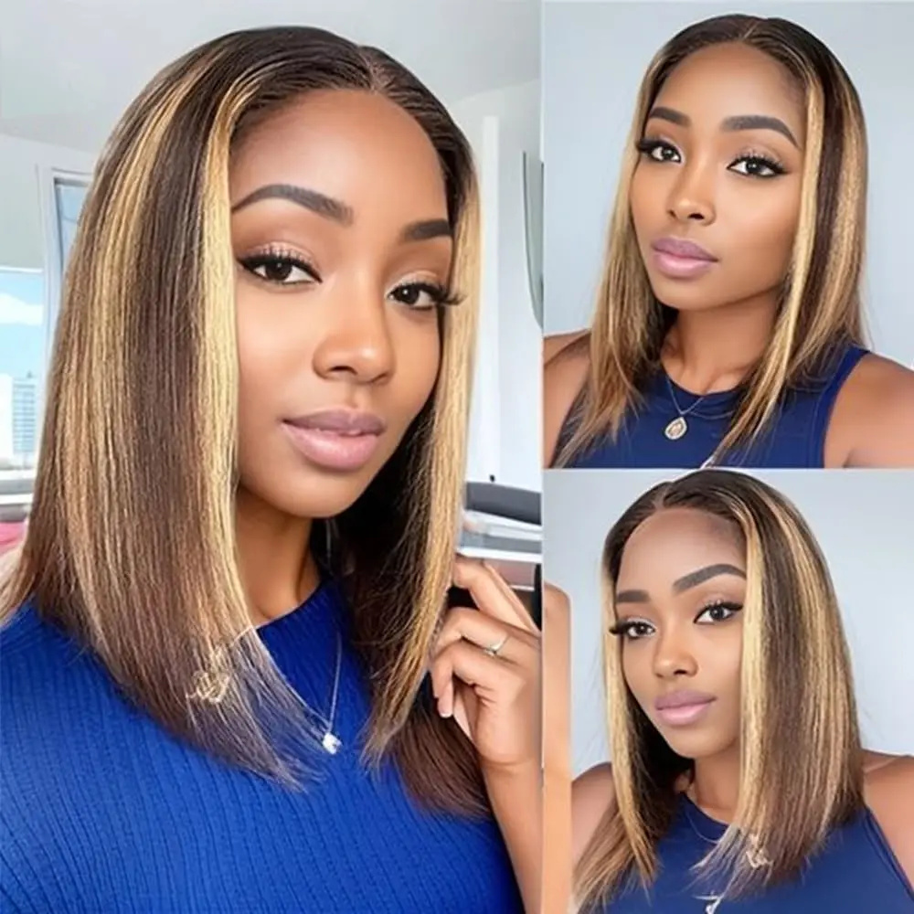 BOB วิกผม 13x4 ตรง Remy ผม Ombre 4/27 Highlight วิกผมผมมนุษย์โปร่งใสลูกไม้ด้านหน้าวิกผมมนุษย์สําหรับผู้หญิงสีดํา