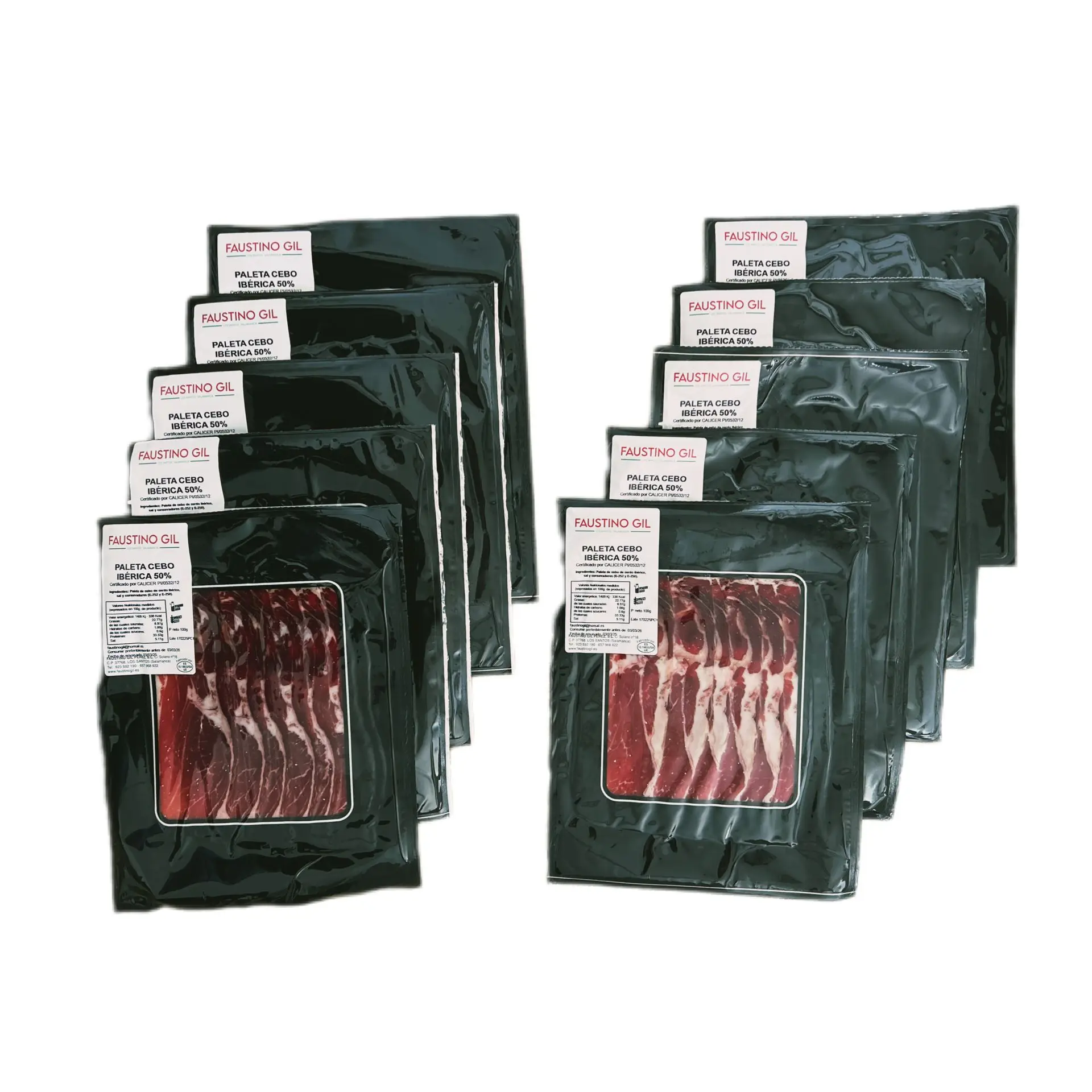 Isca ibérica com câmara 50% fatiada raça ibérica-10 envelopes de 100G-elaboração tradicional-Iberian Faustino Gil-