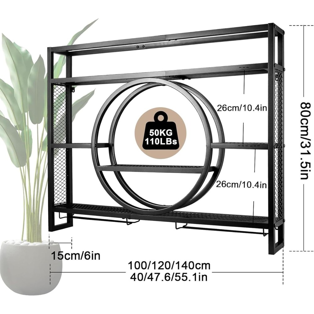 39" upgrade metal wall mounted wine rack with led lighting 3-tier large capacity hanging bar shelf wall bar cabinet mini bar for