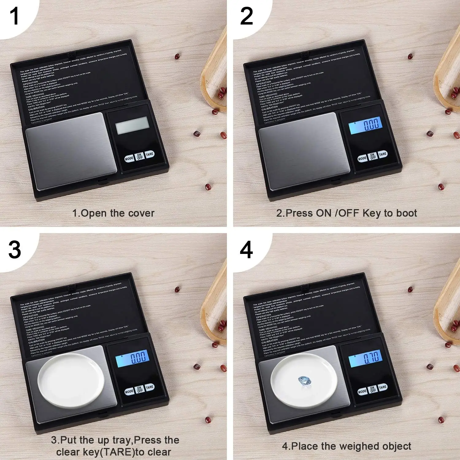 MINI DIGITAL Scale 500G/0.01G 1000g/0.1g สําหรับเครื่องประดับน้ําหนักกรัมสําหรับห้องครัวที่แม่นยํา LCD ความแม่นยําสูง Backlight ไฟฟ้ากระเป๋า