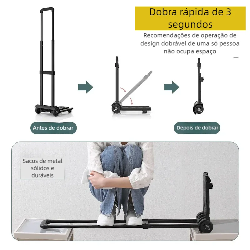 Pequenos carrinhos de mão dobráveis domésticos Reboque portátil de manuseio de cargas Carrinho de bagagem de compras Ferramentas de manuseio de materiais