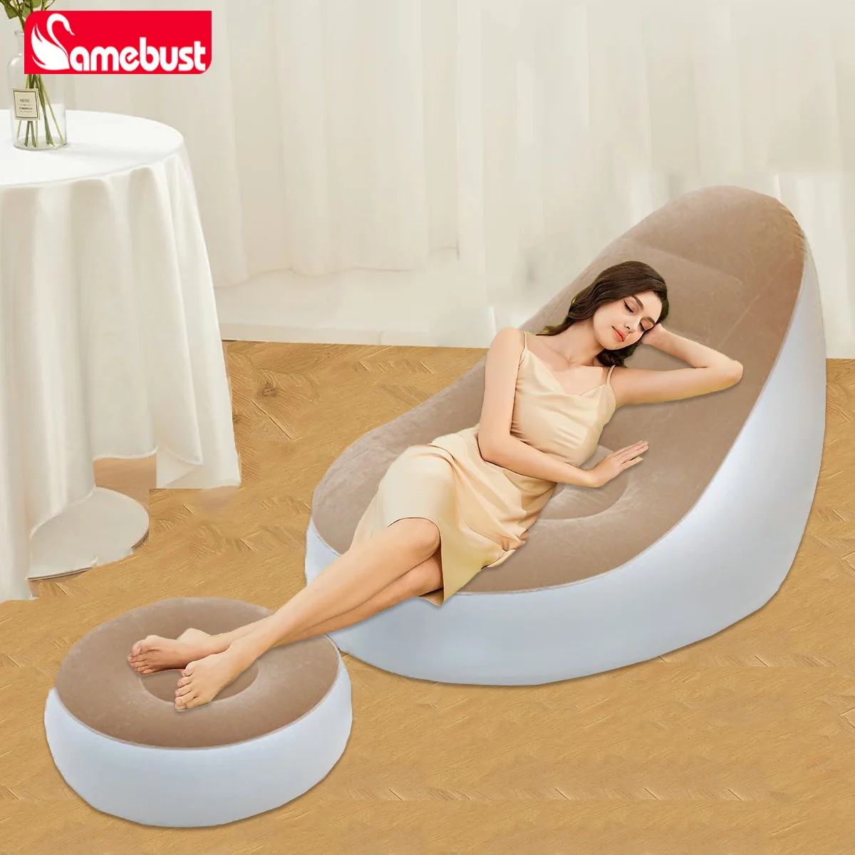 Divano gonfiabile Camebust - Superficie floccata Poggiapiedi in PVC di alta qualità Gonfiaggio rapido Lazy Lounge Colore marrone