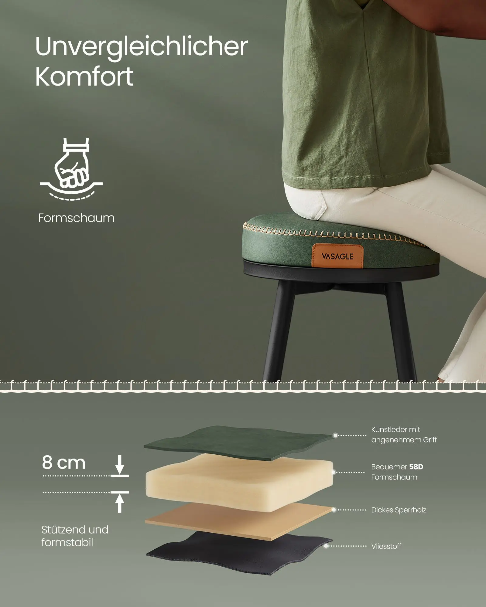 VASAGLE Barhocker (Set, 2er), drehbar, Kunstleder, 120 kg belastbar