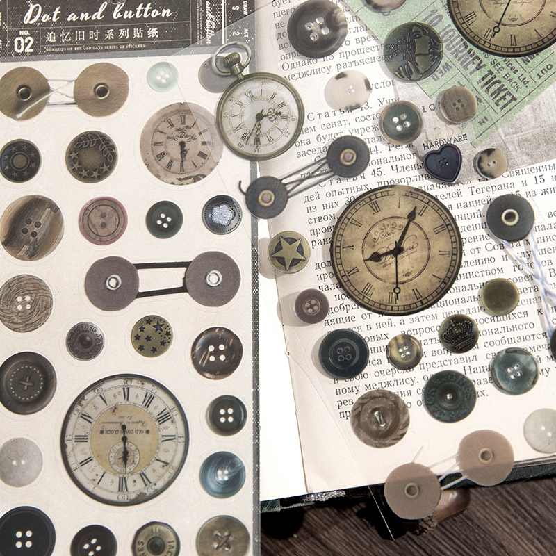Yoofun Antique Things PET Wax Seal Stickers Vintage Clips Clock Sticker for Scrapbooking Journal Diary Album Decal