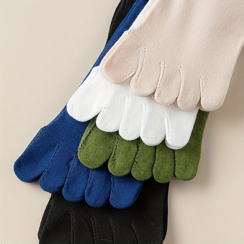 Calcetines de cinco dedos para hombre, calcetín medio informal cómodo de algodón antiolor con cinco dedos de corte bajo a rayas, calcetines deportivos de alta calidad