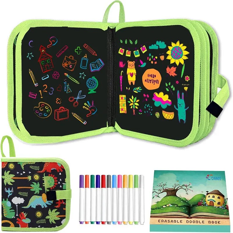 Libro per doodle cancellabile per bambiniGiocattoli per bambini Blocchi da disegno riutilizzabili con 12 penne ad acquerello Set di pittura per scrittura da viaggio giocattolo in età prescolare