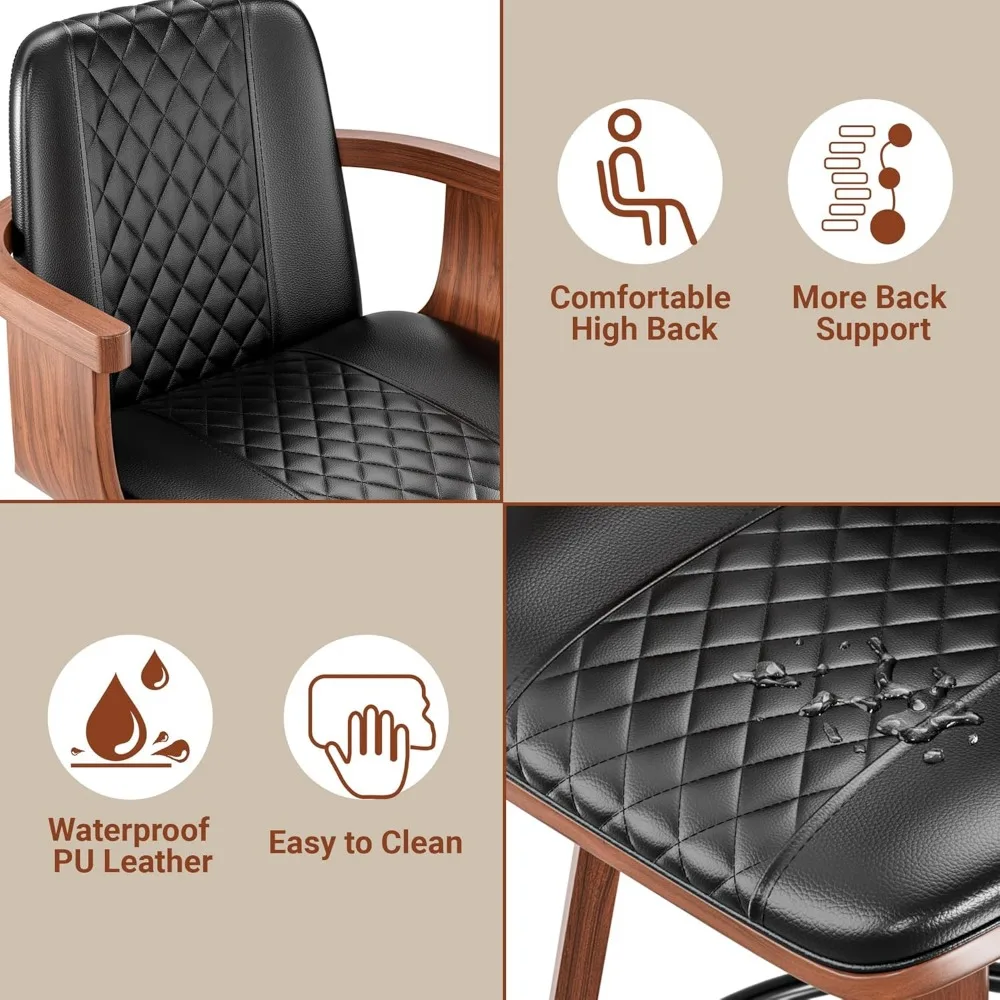 Bar Stools Set of 4, 26" Bentwood Barstools with Wooden Arms,Counter Height Swivel Bar Chairs PU Leather with High Back,Footrest
