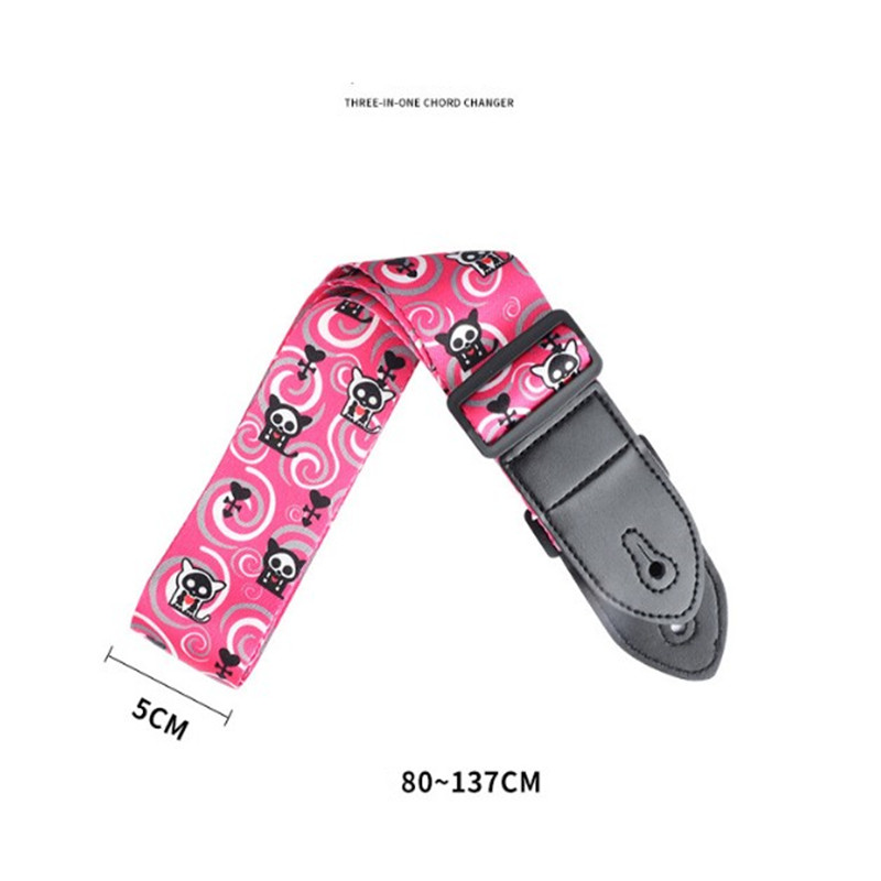 1pc Ukulele Extra Wide Acoustic Guitar Strap Leather Belt Adjustable Shoulder Strap Artistic Print for Wood Guitar Electric Bass