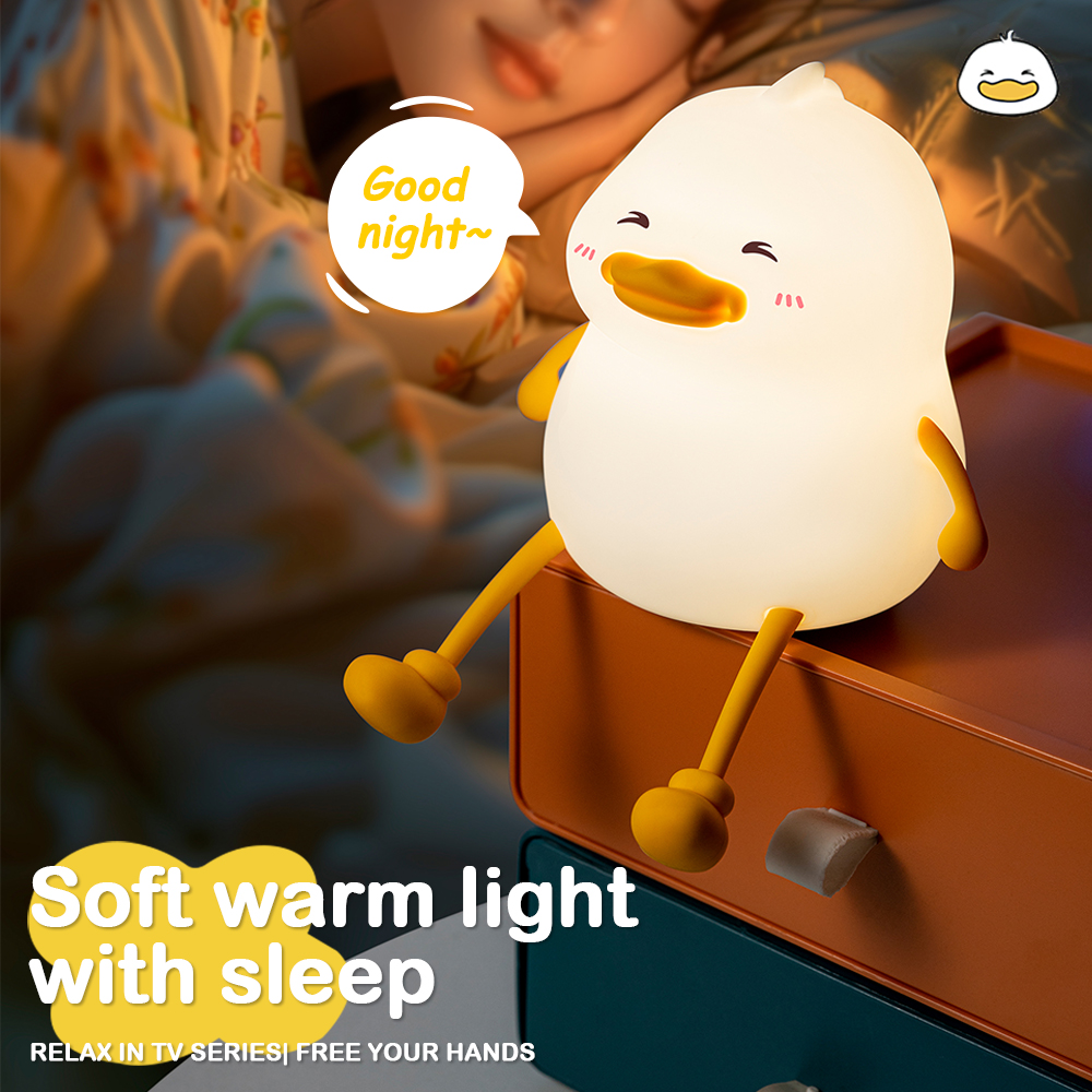Lampada da notte a LED Simpatico anatra Cartoon Silicone Luce per dormire USB ricaricabile Sensore tattile Temporizzazione Lampada da comodino per camera da letto per regalo per bambini