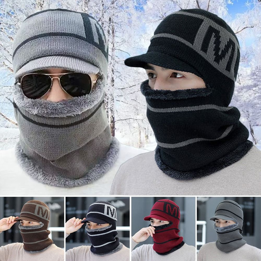 One-piece Winter Thermal Beanie Hat Scarf Fleece Warm Neck Scarf Cap Windproof Soft Knitted Hat Outdoor Accessories