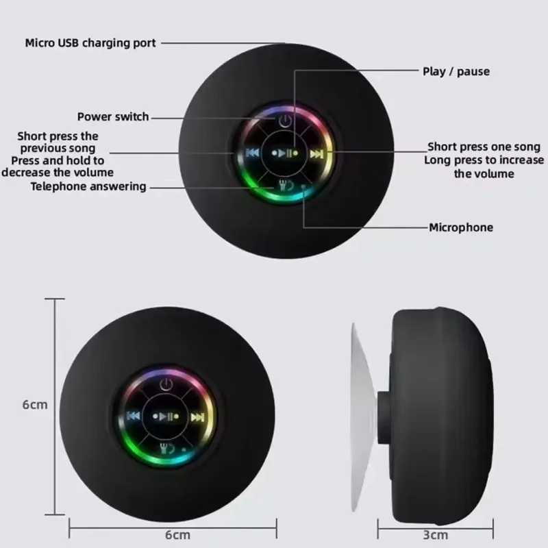 Mini haut-parleur mural portable Bluetooth, lumières LED étanches, IPtage audio, extérieur, grande ventouse, peut être adsorbé