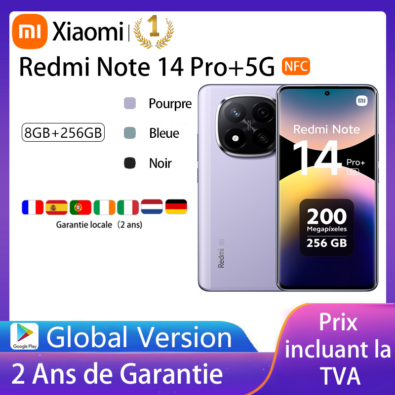 Xiaomi Redmi Note 14 Pro Plus 5G, NFC, Snapdragon®Tela AMOLED com Câmera AMOLED, 7S Gen 3, 1.5 K de Polegadas, 120Hz, 200 MP, Bateria 5110 mAh，Carregador não incluído
