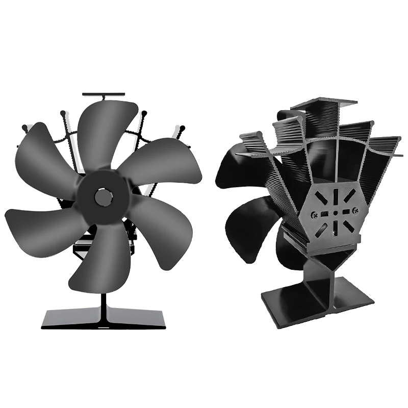 Warmte-aangedreven kachelventilator Eco Stil Zwart 6-bladen Houtkachel Open haardventilator Efficiënte warmteverdeling Winterwarmer Thuis