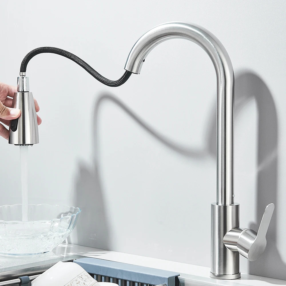 Grifos de fregadero de cocina, grifo de agua extraíble de acero inoxidable para fregadero de cocina, kousen