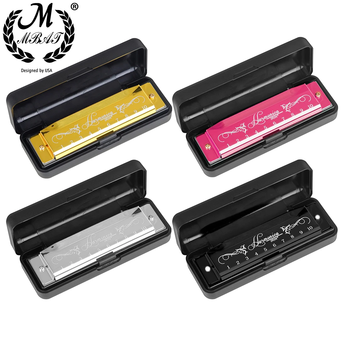 M Mbat Nieuwe 10 Holes 20 Tone Kleurrijke C Tone Harmonica Zwart Zilver Goud Rose Rood Blauw Rood Abs Milieuvriendelijk Plastic