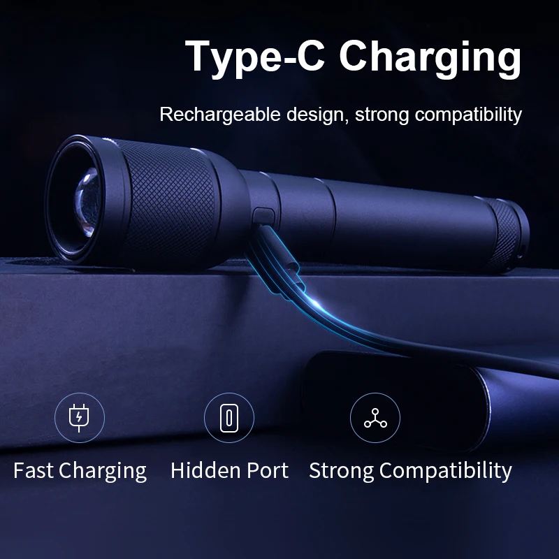 Philips Lanterna Zoom Óptico Lanterna Portátil Com 4 Modos De Iluminação USB C Recarregável Para Autodefesa Camping