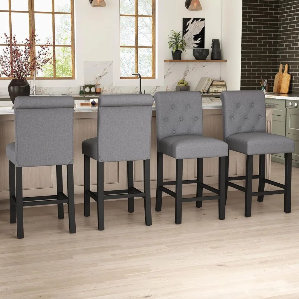 24inch Counter Height Bar Stool, Set of 4 Counter Height Chairs for Kitchen Island Upholstered Back Bar Chairs Fabric Barstool