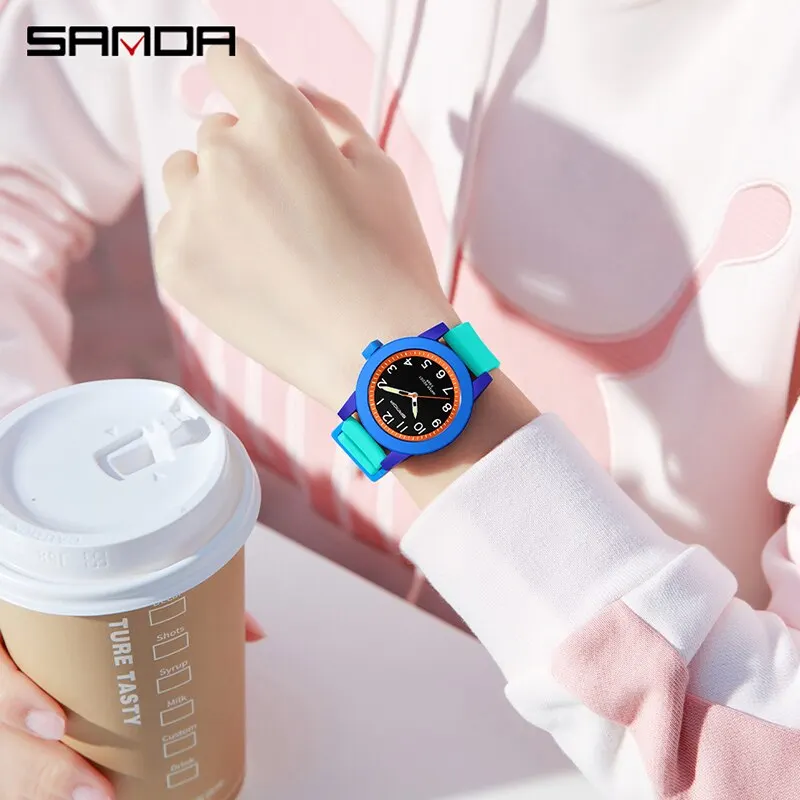 SANDA-Reloj de pulsera analógico de silicona para mujer, cronógrafo de cuarzo, deportivo, de béisbol, resistente al agua, informal, regalo para niño y niña