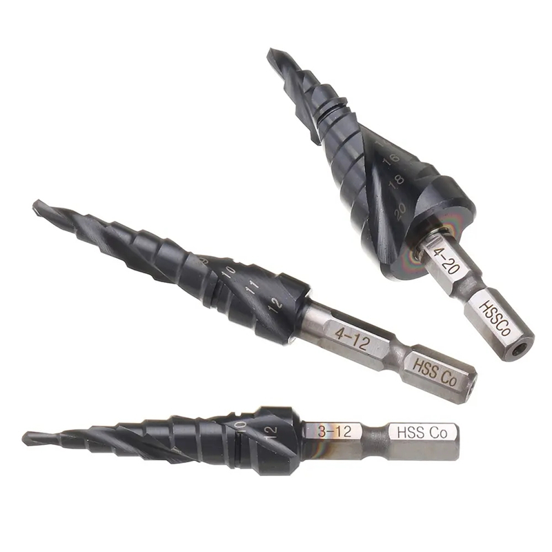 HRC89 M35 코발트 TiAlN 코팅 스텝 드릴 비트 1/4 인치 콘 육각 섕크 금속 드릴링 홀 오프너 도구 스테인레스 스틸