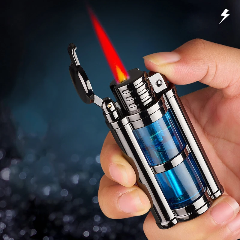 Nuevo encendedor de Gas Visible transparente de Metal, antorcha Turbo de Metal, encendedores de butano a prueba de viento creativos inusuales, aparatos para hombres