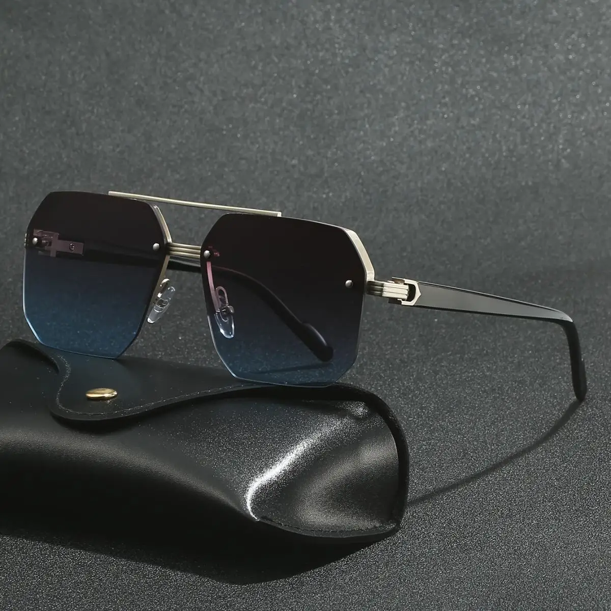 Gafas cuadradas de gran tamaño sin montura Retro Punk para hombre y mujer, lentes con montura metálica de doble puente, para viajes y vacaciones al aire libre, 1 ud.