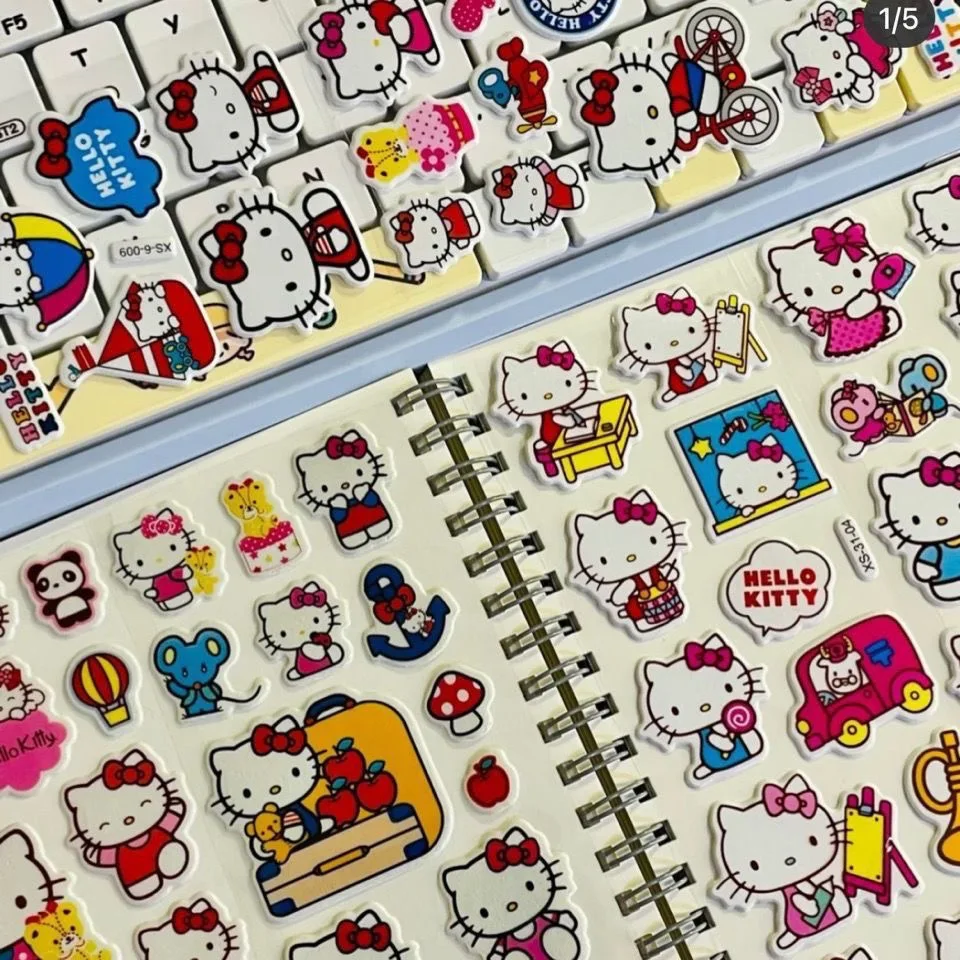 12Steets น่ารัก Hello Kitty สติกเกอร์ Kawaii สามมิติ 3d Sanrio สติกเกอร์การ์ตูนไม่มีการทําซ้ํา DIY ของเล่นเด็ก Decals