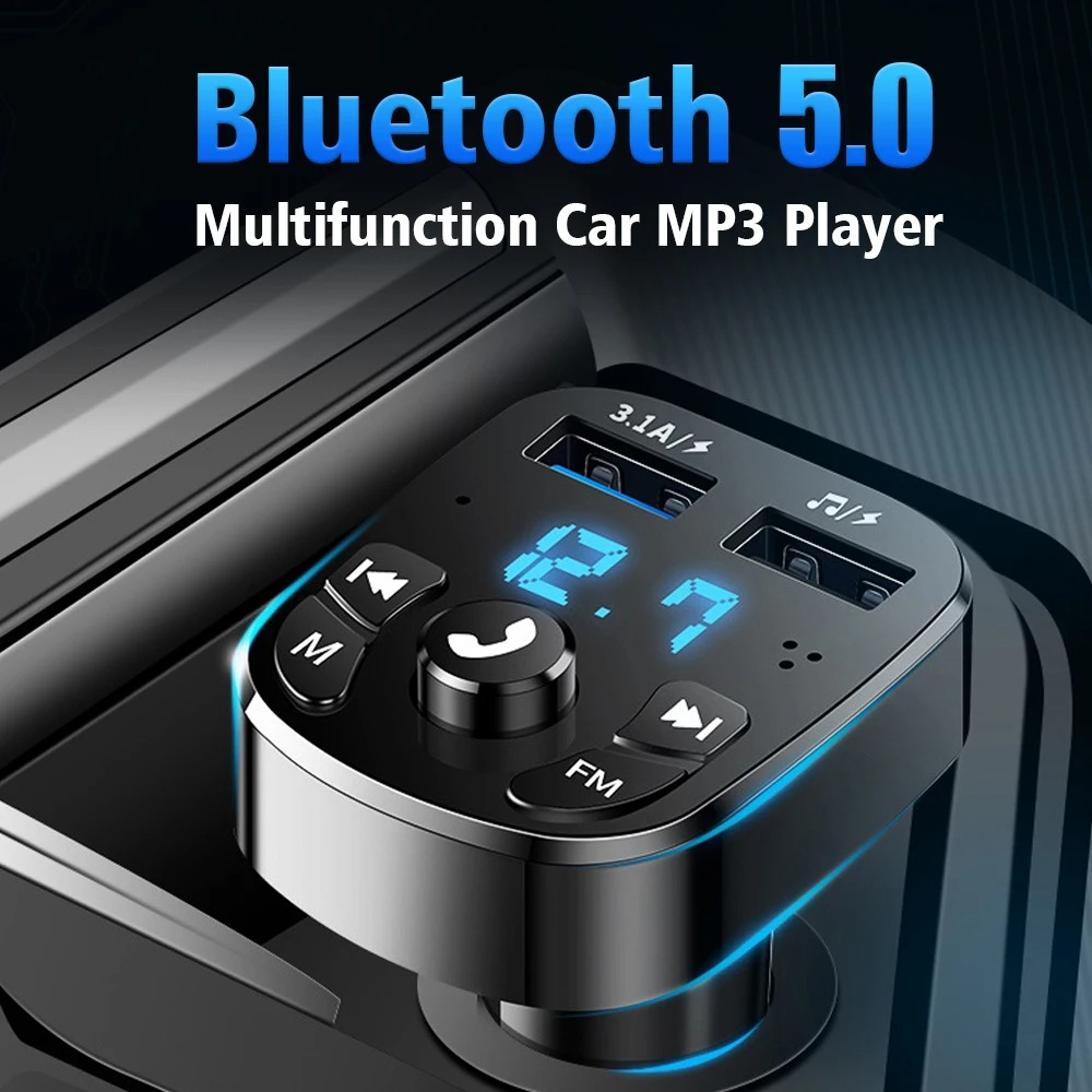 3.1A FM 송신기 무선 블루투스 5.0 자동차 MP3 플레이어 자동차 소음 감소 오디오 수신기의 듀얼 USB 고속 충전 어댑터