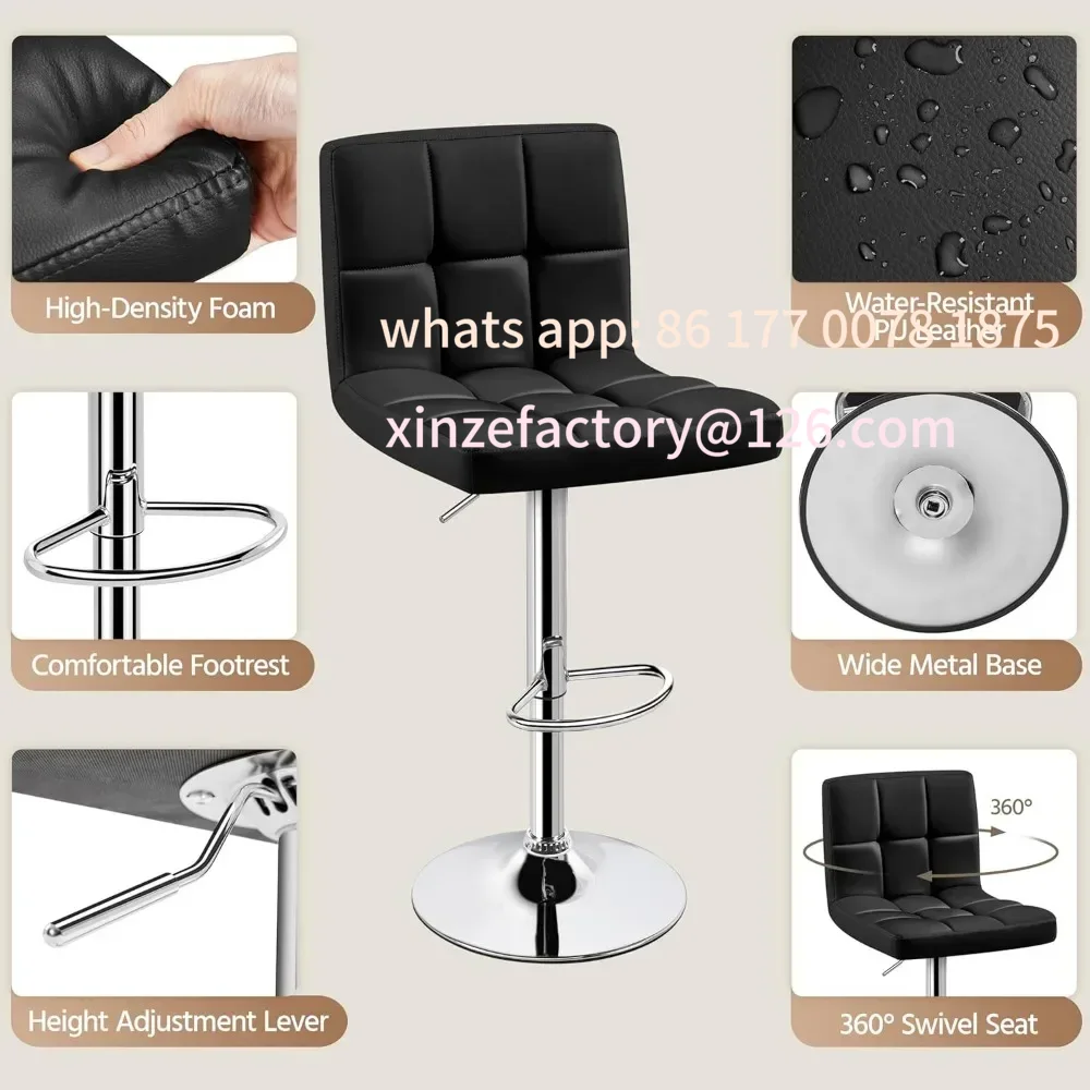 Bar Stools Set of 4, PU Leather Swivel Barstools, Height Adjustable Counter Chairs, Modern Stools with Back for Bar Kitchen