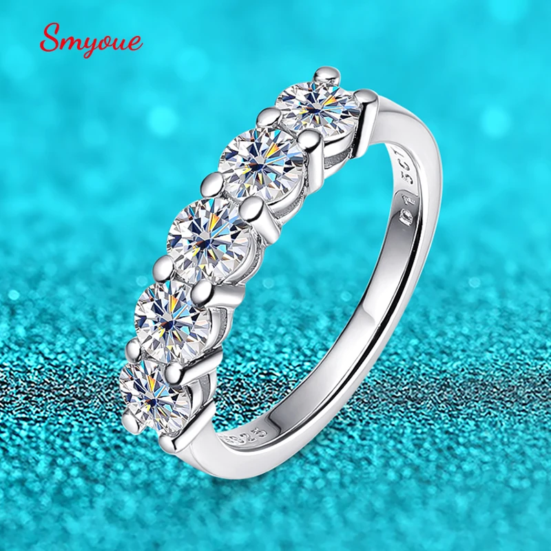 Smyoue Trắng Vàng D Màu 4Mm Moissanite Nhẫn Cho Nữ 1.5CT Đá Trận Đấu Cưới Kim Cương Ban Nhạc Cô Dâu S925 Sterling bạc GRA