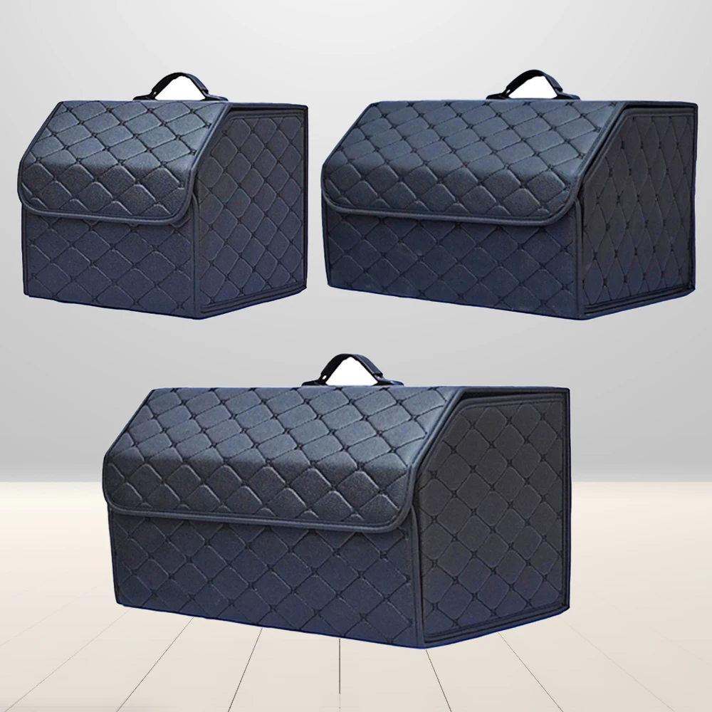 Caja organizadora de maletero de coche, bolsa de almacenamiento de herramientas multiusos para coche de gran capacidad, plegable de cuero para almacenamiento de emergencia