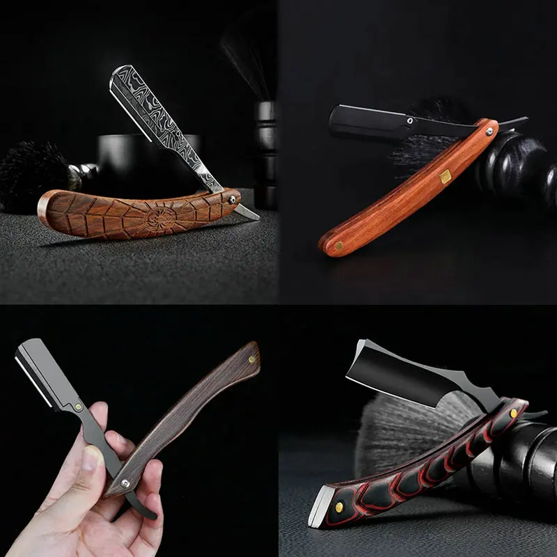 ไม้Trimmerเครื่องโกนหนวดด้วยตนเองProfessionalขอบตรงสแตนเลสSharpตัดผมมีดโกนพับใบมีดโกนหนวดโกนหนวดเคราตัด