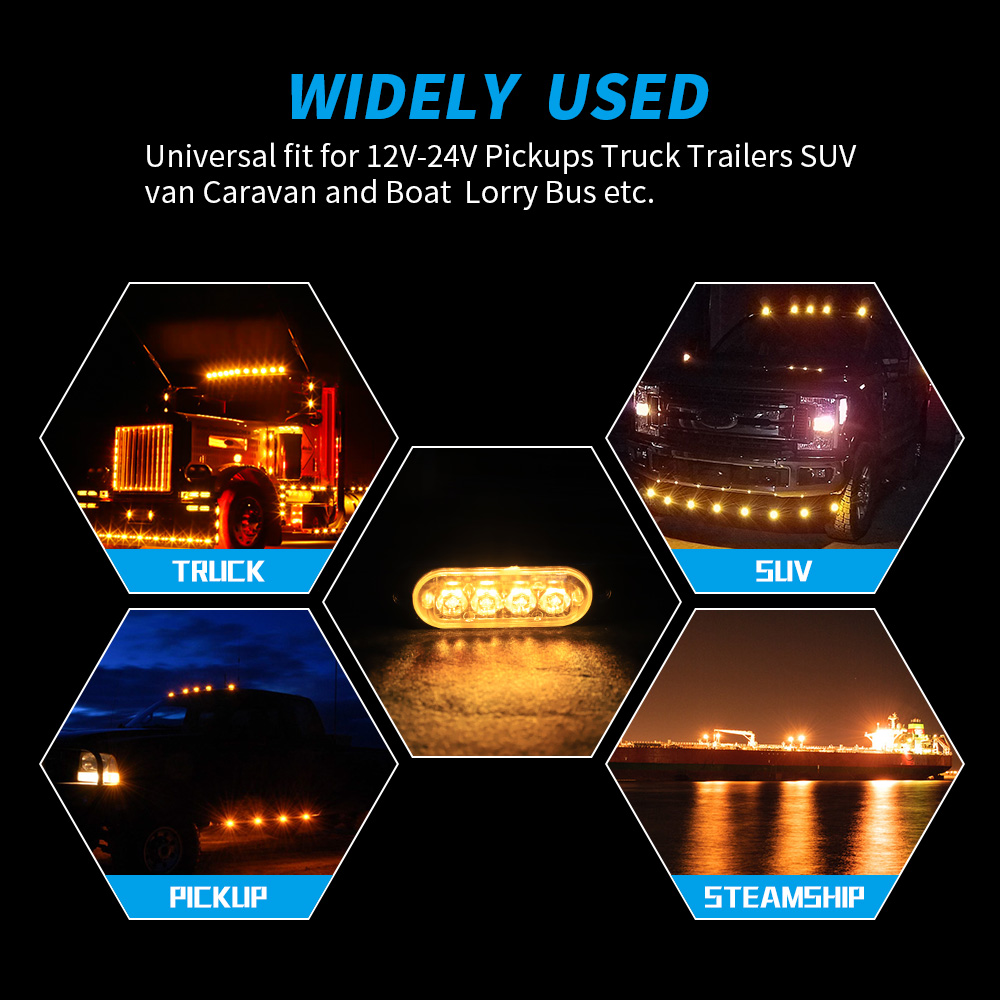 4x 4LED ไฟเตือนรถย่างสลายรถบรรทุกรถพ่วง Beacon โคมไฟ LED Amber ด้านข้างสําหรับรถยนต์ 12 V - 24 V
