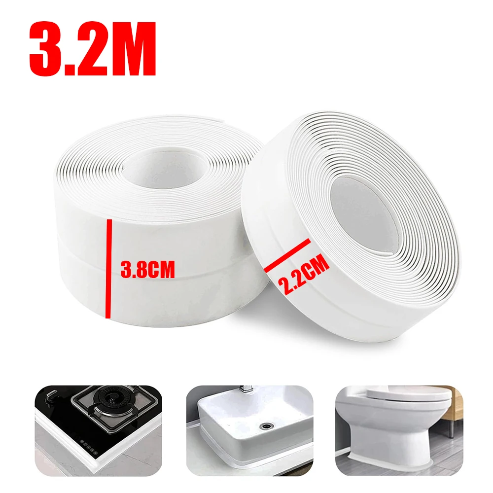 Cinta de calafateo para baño de 3,2 M, autoadhesiva, impermeable, tira de sellado para inodoro, PVC, a prueba de aceite, borde de fregadero de cocina, pegatina de pared de esquina